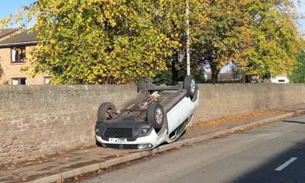 The car on its roof in Monifieth.