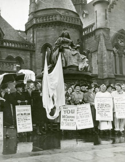 Housewives protesting during Harold Wilson's visit to Dundee in 1948.