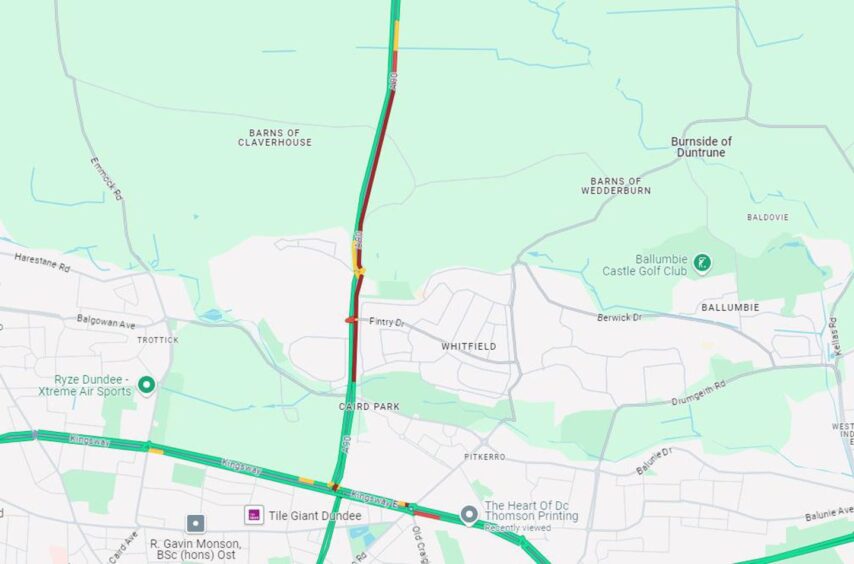 The queue of traffic on the A90 in Dundee 