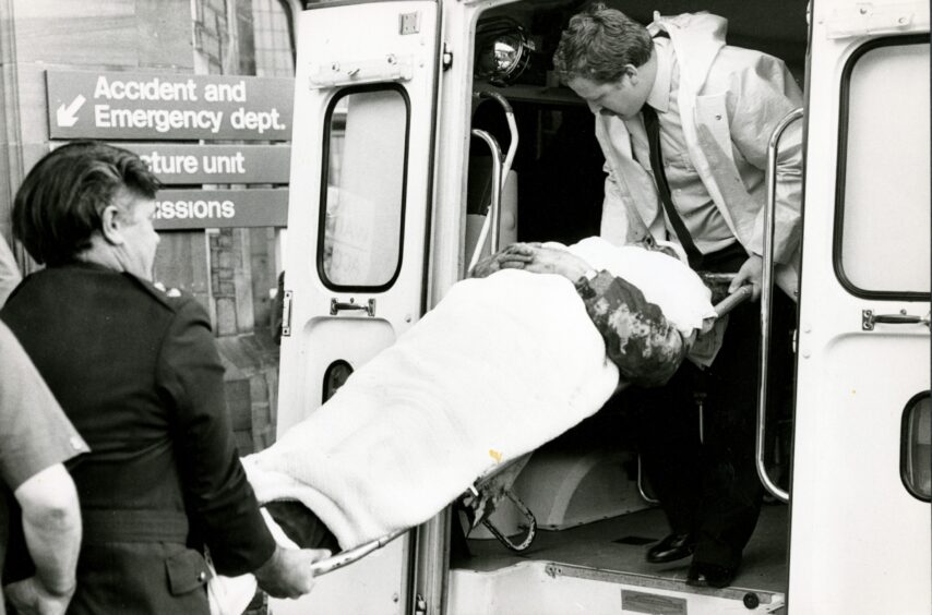 Those injured in the 1979 Invergowrie rail crash arriving at Dundee Royal Infirmary.