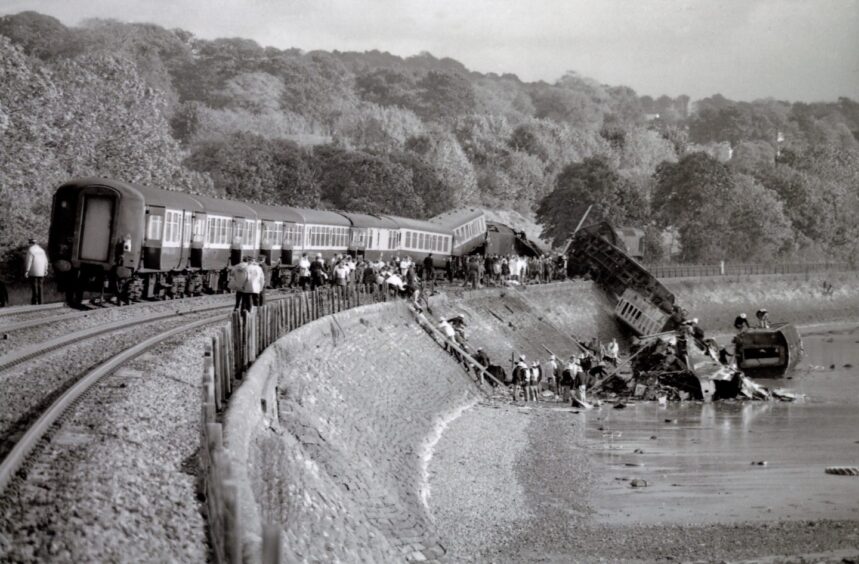 The wreckage of the Invergowrie rail crash. 