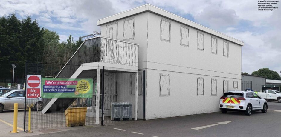 Forfar recycling centre staff facilities.