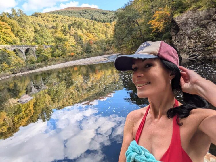 Gayle braves the chilly River Garry for an autumnal dip.