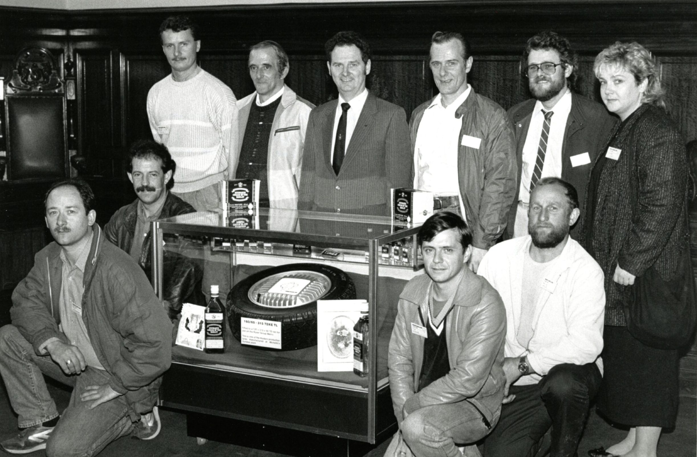 A specially mounted tyre was presented to Dundee Lord Provost Tom Mitchell in 1987.