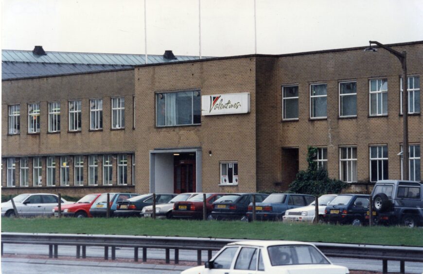 Cars parked outside the Dryburgh Industrial HQ of Valentines before the axe fell in 1994. 