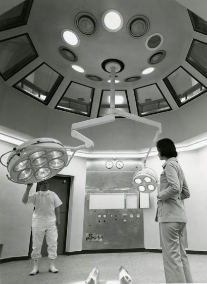 A typical operating theatre at Ninewells Hospital in 1974.