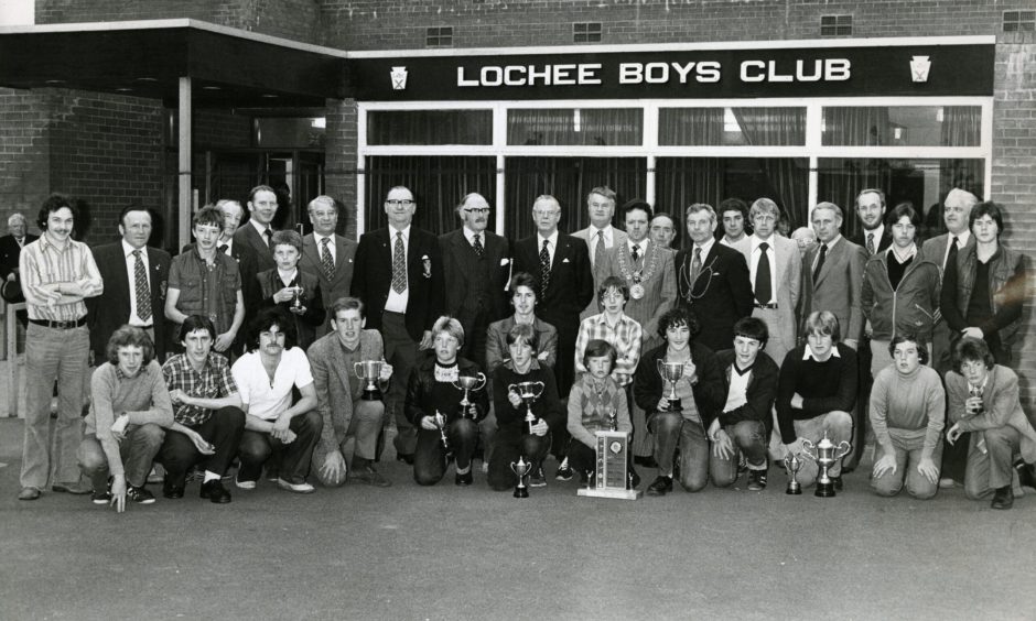 Guests of honour and prize-winners at Lochee Boys Club in 1980. Image: DC Thomson.