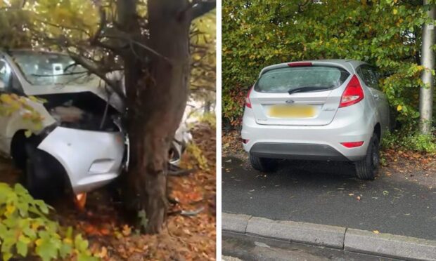 The car crashed off the Pitreavie Roundabout in Dunfermline