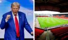 A split image of Donald Trump and Tannadice Park.