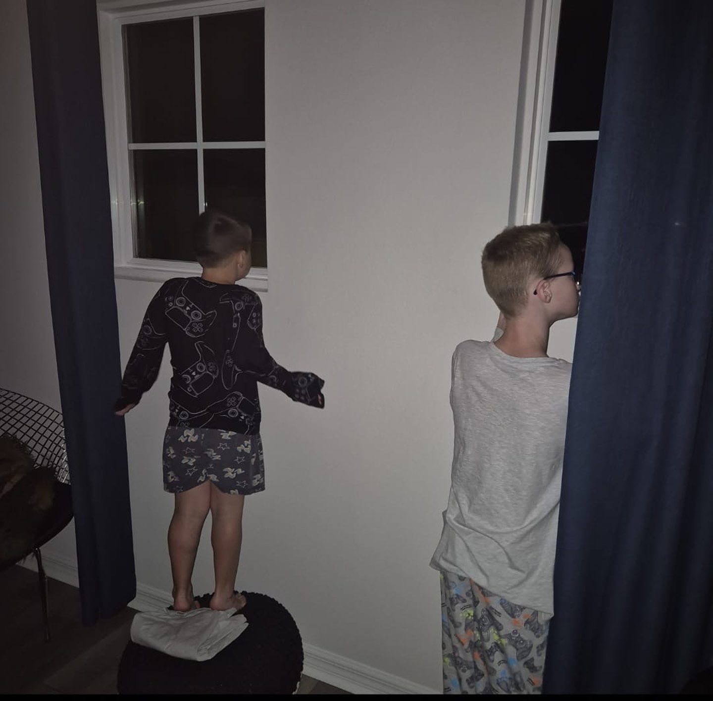 Stephanie's sons Colestan, 6, and Codey, 10, watching the storm.