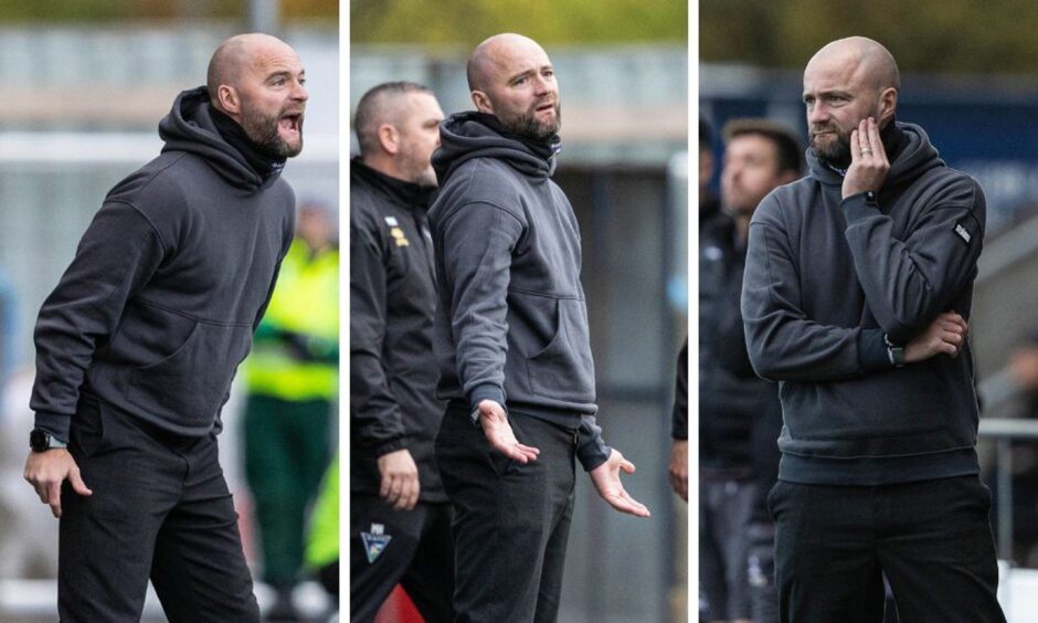 Dunfermline boss James McPake on the touchline against Falkirk.