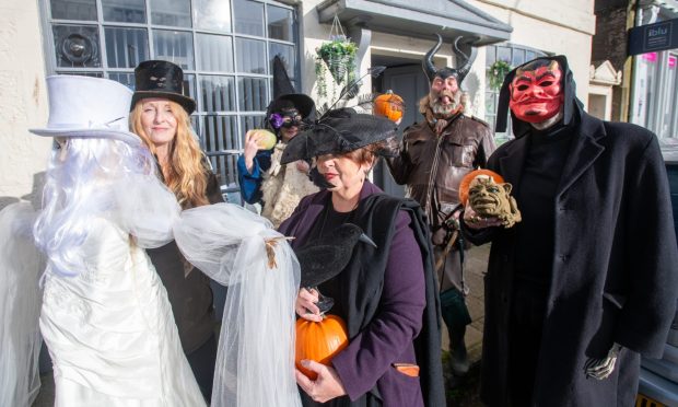 Jilly Henderson, Dorota Kiedrowska, Svetlana Gaft, Neil Paterson and Andrew Gaft outside The Hive on Commercial Street, Alyth,