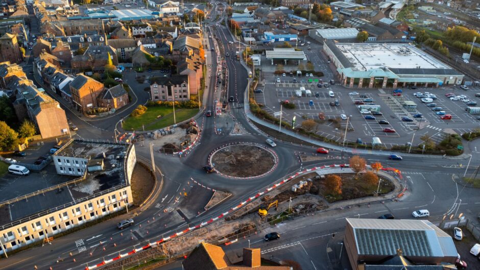 Guthrie Port roundabout in Arbroath from the air.