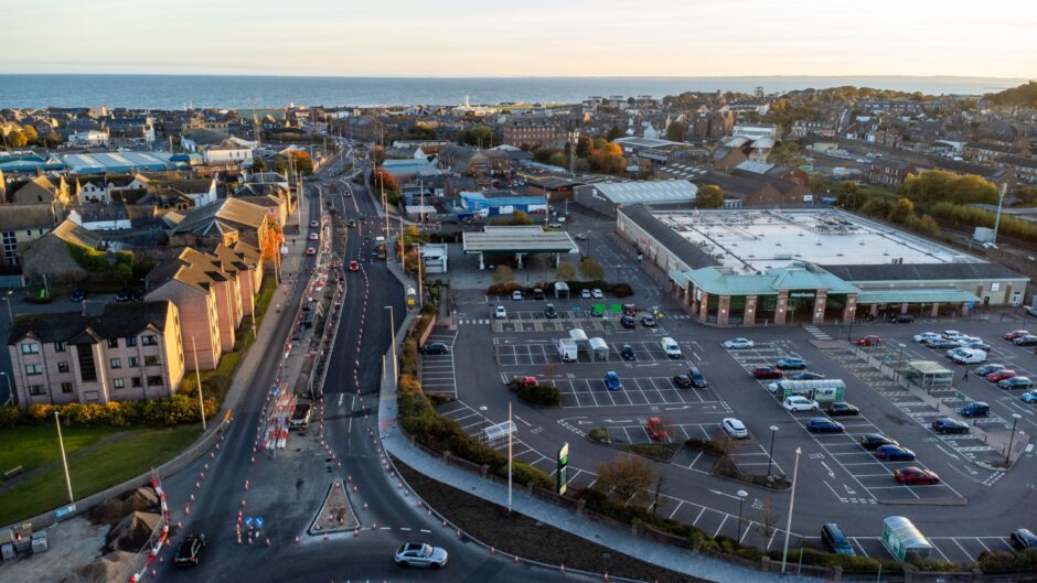 Morrison's supermarket in Arbroath from the air.