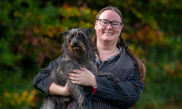 Dundee support worker Gillian Ross with her dog Bramble. Gillian suffers from seasonal affective disorder.