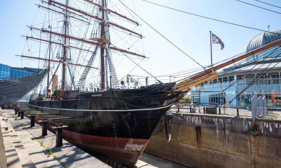 The original RRS Discovery in drydock in Dundee. 