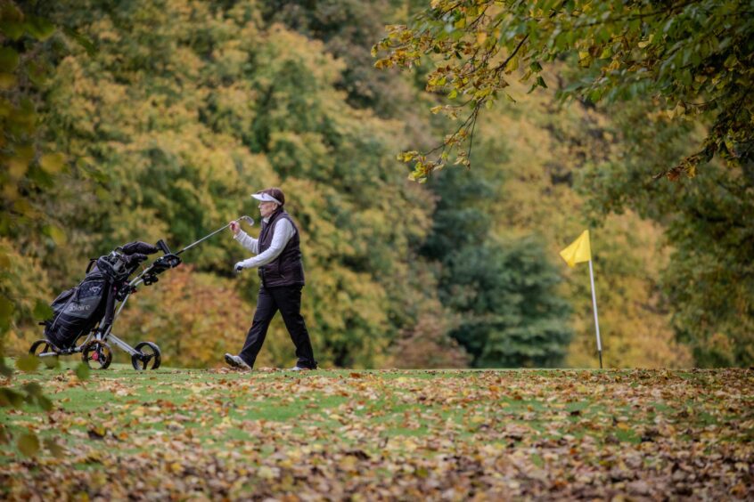 Golfers at Dunfermline Golf Club enjoy a round of golf surrounded by the autumnal colours. 