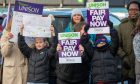 Unison members on the picket line at Fairview Primary on Tuesday. Image: Kenny Smith/DC Thomson