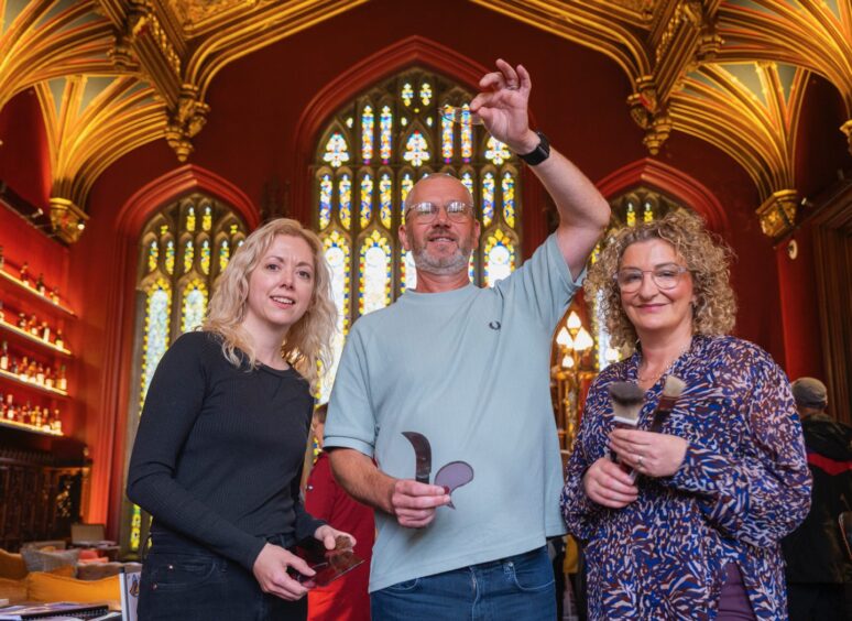 Left to right: Zoe Harrigan, Stephen and Moira Malcolm from Rainbow Glass Studio who worked on the stained glass windows.