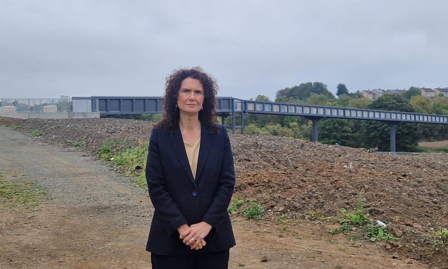 Wendy Chamberlain at the as yet unopened Methilhill active travel bridge across the Levenmouth rail link