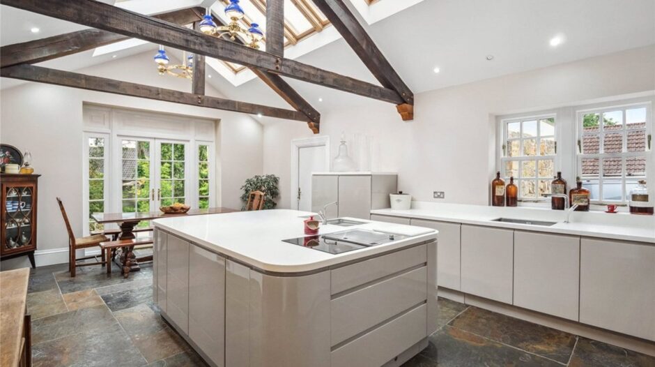 Exposed beams in the kitchen.