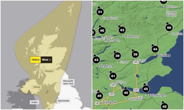 A yellow weather warning has been issued for wind, which forecasters predict will reach 50mph on Sunday. Image: Met Office