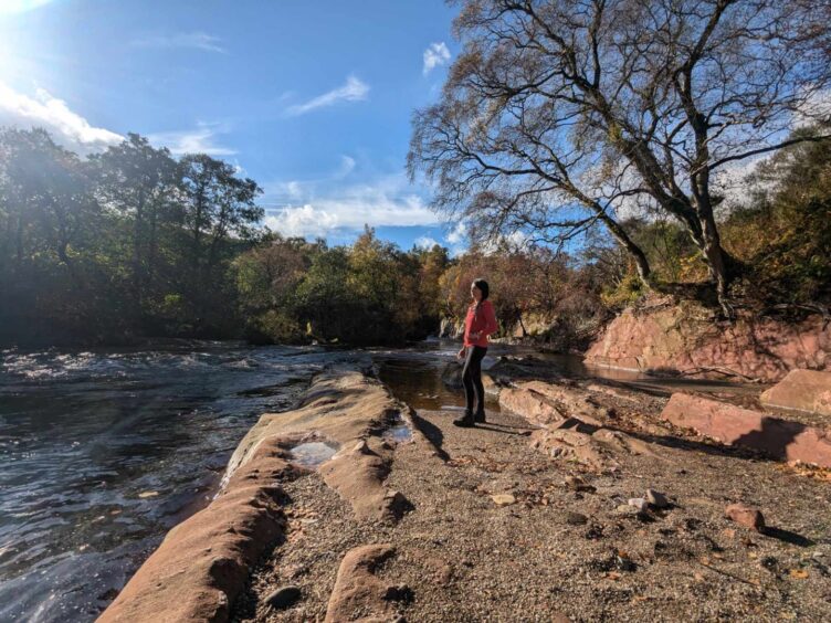 Gayle downriver from where Pirner's Brig stood before it was washed away by Storm Babet. Image: Gayle Ritchie.