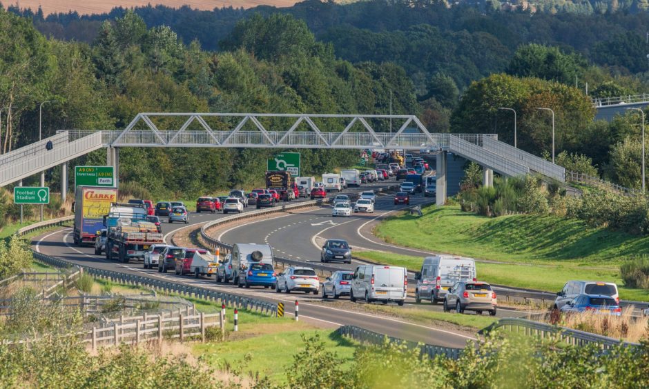 Queues at the Inveralmond Roundabout in Perth.