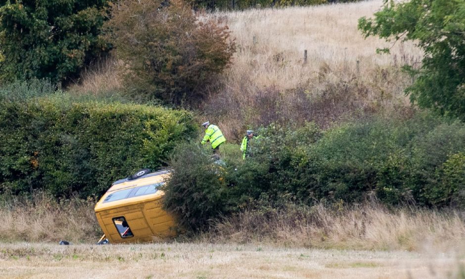 A minibus in a field following the latest accident at a blackspot on the B939 near Blebo Craigs