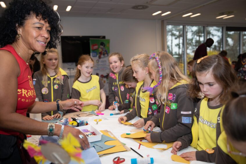 Brownies from 29th Stobbswell, 30B Barnhill and 31st A Perth Road take part in Scrap Antics.