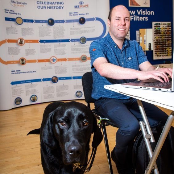 Blind man Stuart Beveridge with his latest Guide Dog Dax.