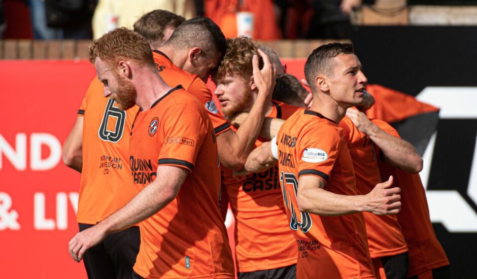 Luca Stephenson is saluted following his first ever senior goal, against St Johnstone