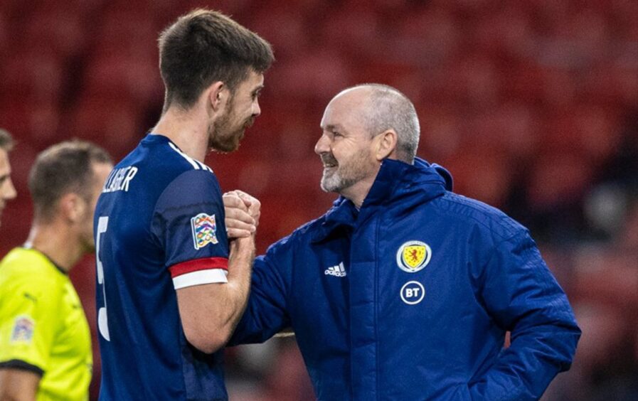 Declan Gallagher, left, and national team boss Steve Clarke