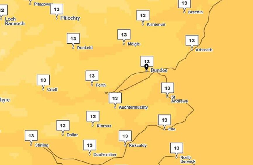 Temperatures at 6pm on Thursday for Halloween 