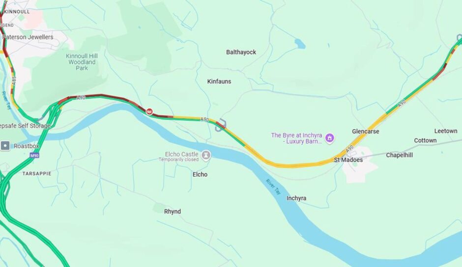 The A90 tailbacks on Wednesday morning. 