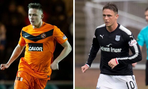 Scott Allan in action for Dundee United as a youngster and Dundee, later in his career. Images: SNS