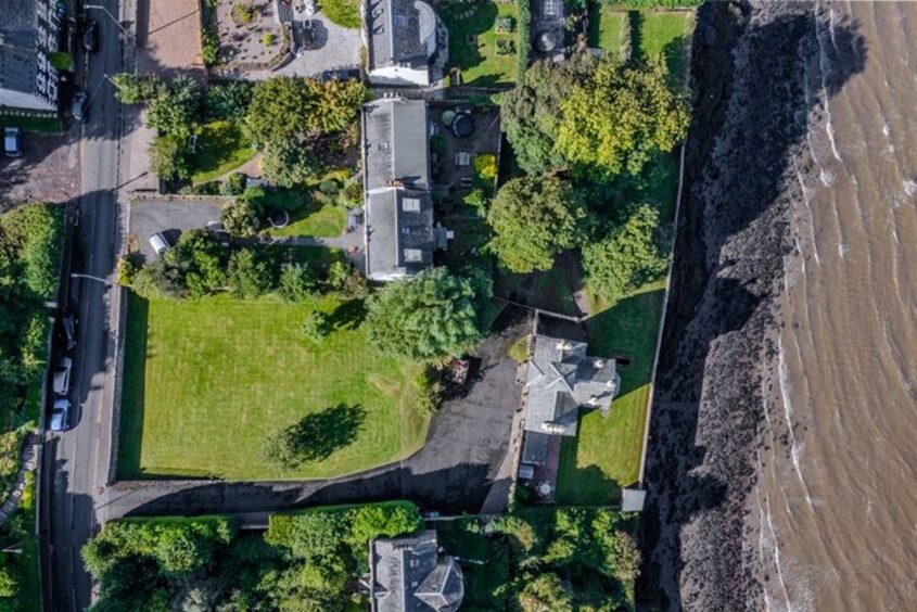 An aerial shot of the home. 