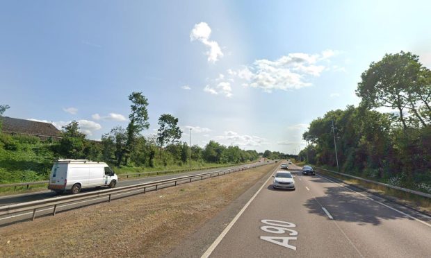 The A90 was closed near Inchture. Image: Google Street View