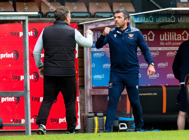 Callum Davidson and Micky Mellon before St Johnstone drew at Tannadice. 