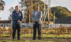 Tom Hutchison, chief executive of Montrose Port Authority, at the new land with seller Mark Stephen of Equipco Investments Ltd.  Image: Mhairi Edwards/DC Thomson