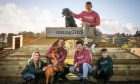 Left to right: Nikki McDonald, Gordon Hood, Fergus McDonald and Ben McDonald, with pooches Maggie and Skye, and up top pooch Barley and Jamie McDonald at Unleashed near Dundee.