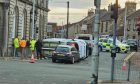 Openreach van on its side on Loughborough Road, at the junction with St Clair Street, Kirkcaldy.