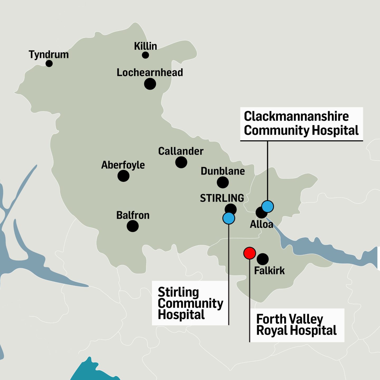 A map marking where NHS Forth Valley covers