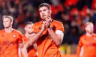 Declan Gallagher salutes Dundee United fans after their loss to Motherwell. Image: Euan Cherry/Shutterstock