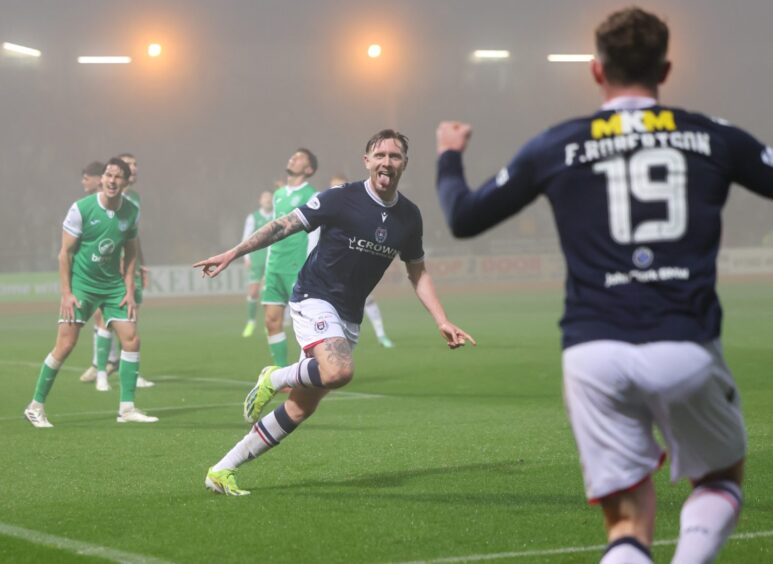 Jordan McGhee celebrates his leveller. Image: Robert Perry/Shutterstock