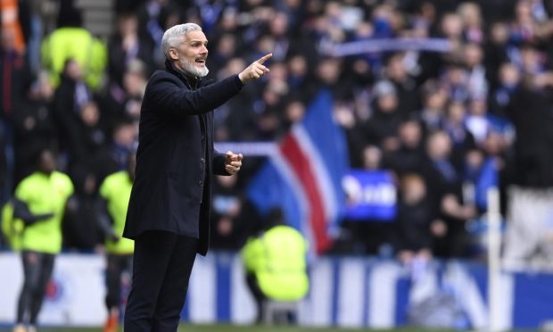 Jim Goodwin on the touchline on his last visit to Ibrox with United in 2022.