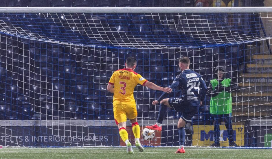 Lewis Jamieson knocks in the opening goal for Raith Rovers.