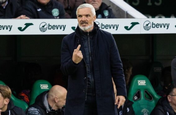 Dundee United boss Jim Goodwin on the touchline at Easter Road.