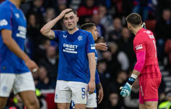 Rangers' ex-Dundee United star John Souttar cuts a frustrated figure in action against Motherwell. Image: Craig Williamson/SNS