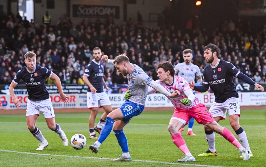 Jon McCracken makes a huge error to gift Kilmarnock the lead. Image: Paul Devlin/SNS